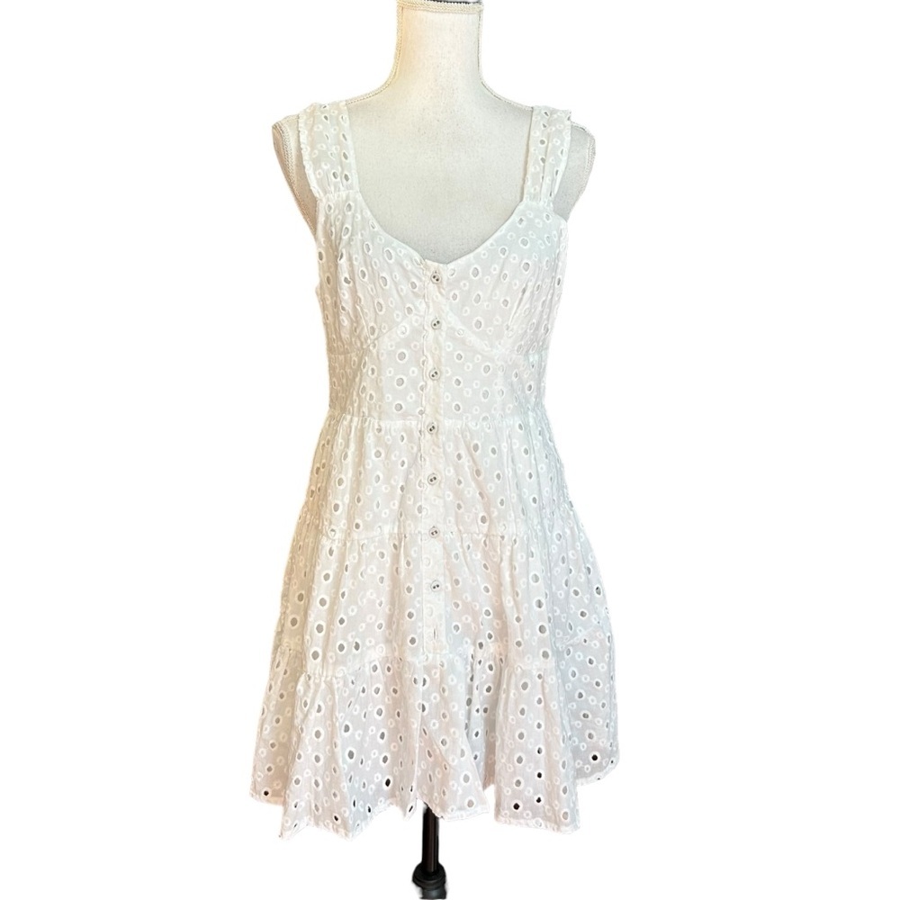 ASOS EYELET TIERED SMOCK SLEEVELESS MINI DRESS Women SZ US 6 White Cottagecore